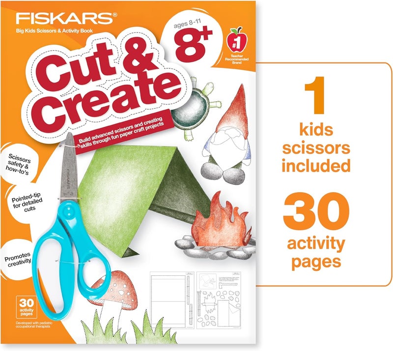 Fiskars Cut & Create Activity Book with 6" Big Kids Scissors, For Ages 8+ - Image 1